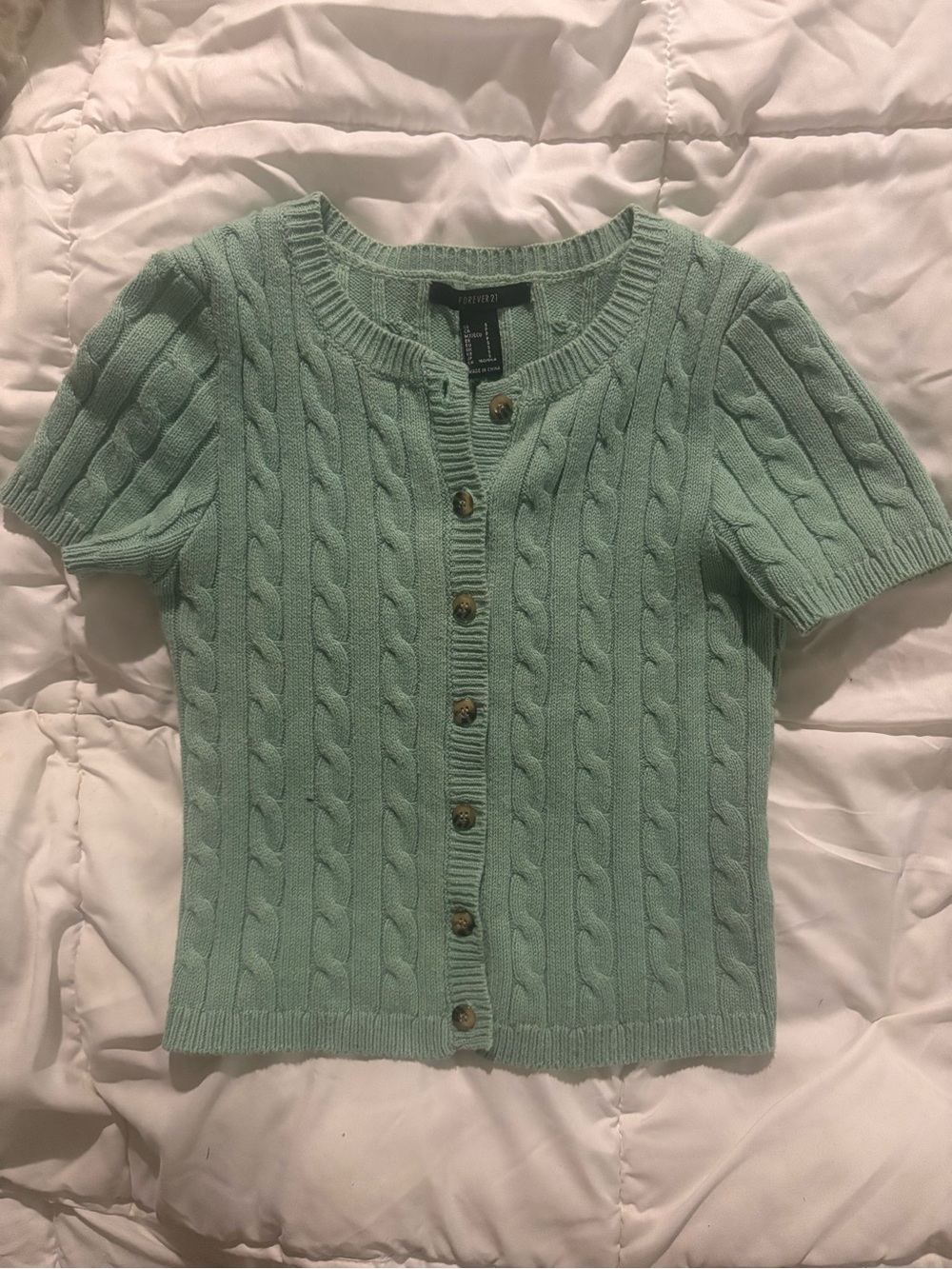 Forever 21 Mint Cable Knit Short-Sleeve Cardigan